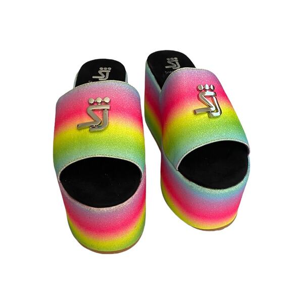Shane Justin Rainbow Glitter Platform Rave Slides 7 - Picture 3 of 8